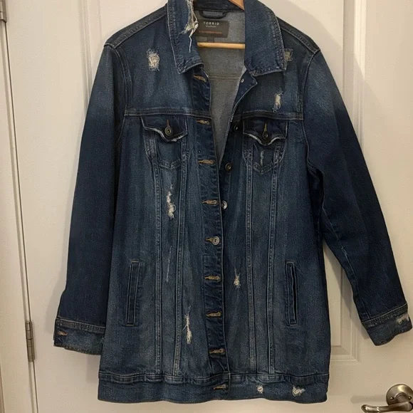 Torrid Distressed Dark Blue Jean Jacket - Picture 1 of 4